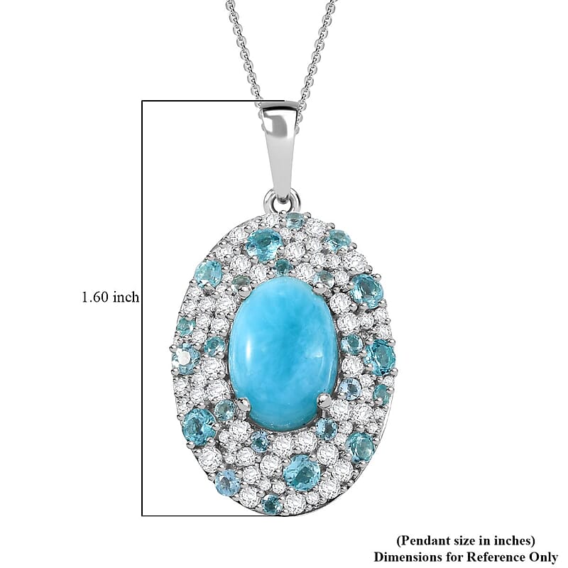 Larimar and Multi Gemstone 9.80 ctw Ocean Bubbles Pendant Necklace in Rhodium Over Sterling Silver 20 Inches