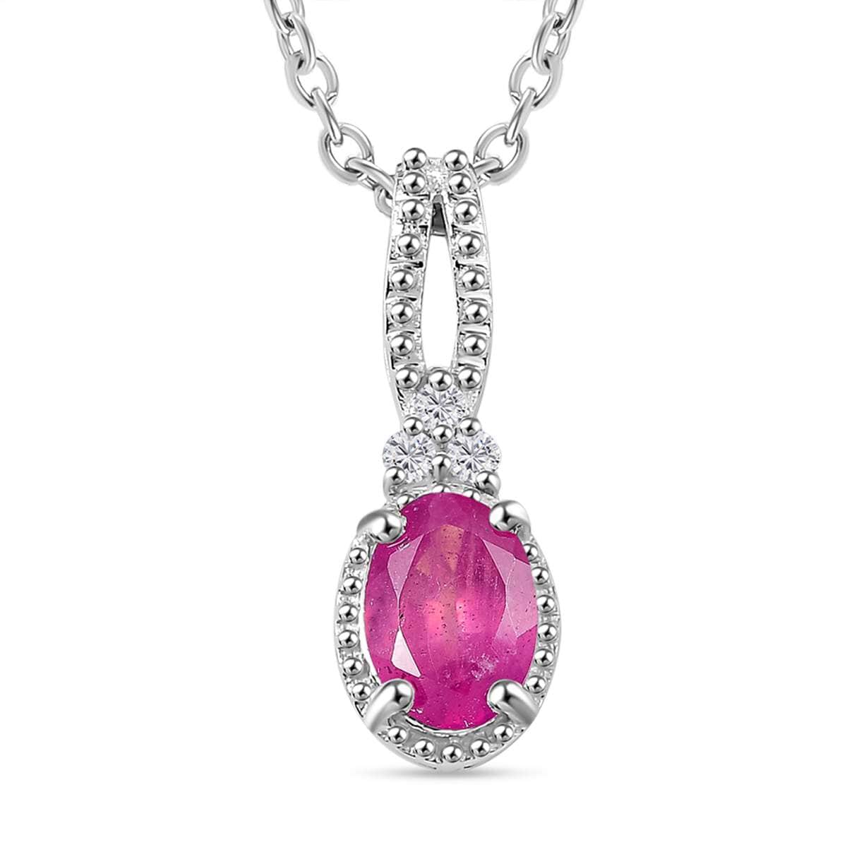 Premium Niassa Ruby (FF), White Zircon Earrings, Ring (Size 5.0) and Pendant Necklace (20 Inches) in Rhodium Over Sterling Silver 3.60 ctw image number 6