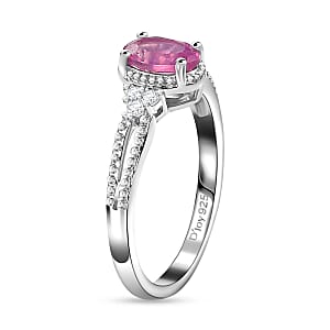 Premium Niassa Ruby (FF) and White Zircon 4.00 ctw Earrings, Ring (Size 9.0) and Pendant Necklace 20 Inches in Rhodium Over Sterling Silver