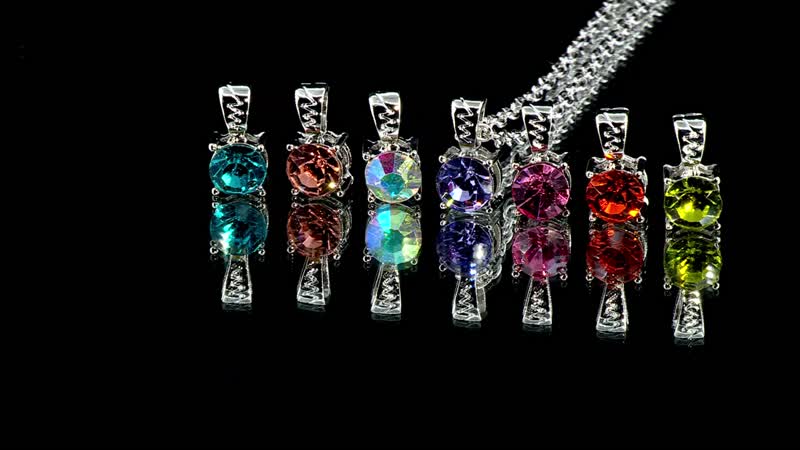 Set of 7 Multi Color Austrian Crystal Pendant in Silvertone with Stainless Steel Necklace (20 Inches)