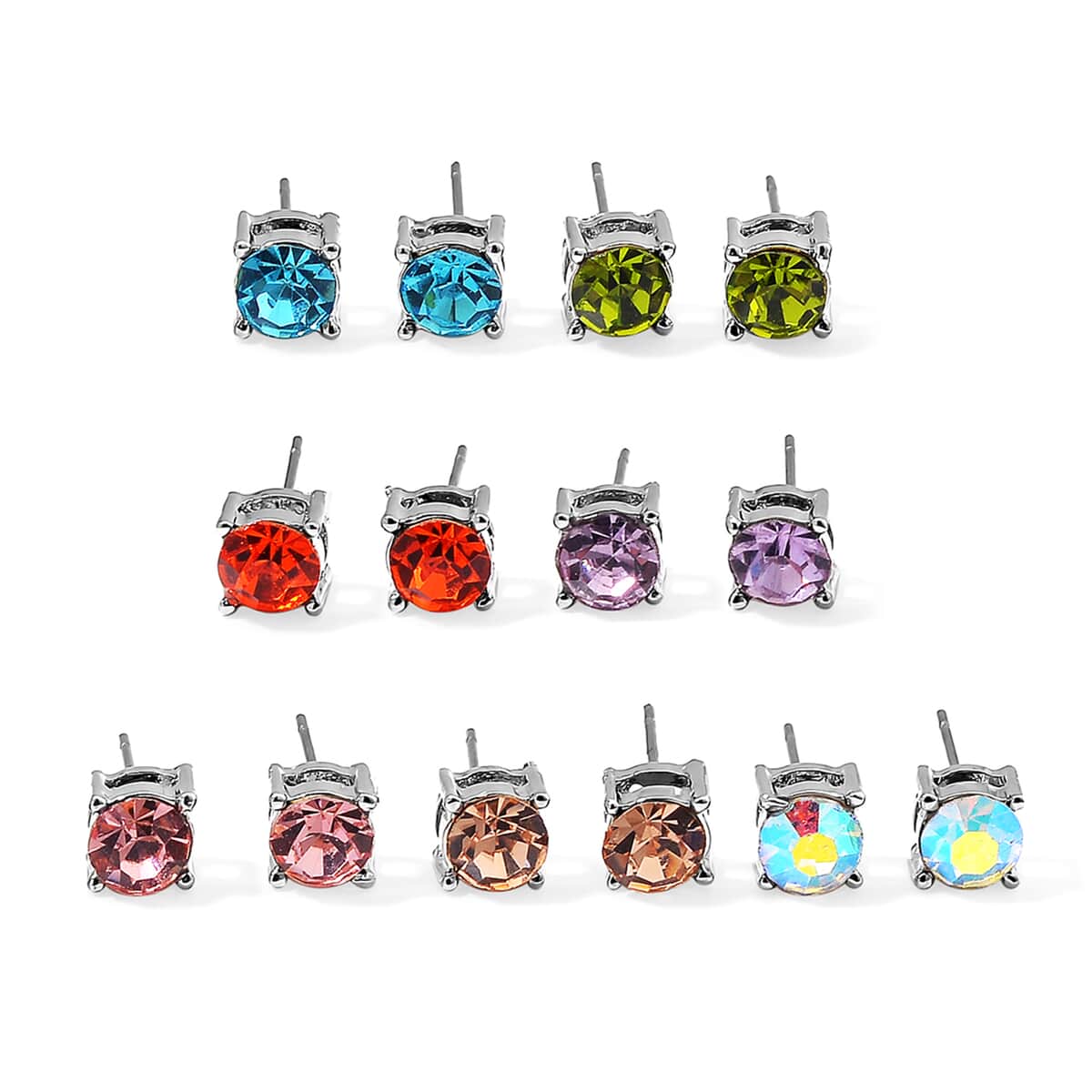 Set of 7 Multi Color Austrian Crystal Earrings in Silvertone & Stainless Steel image number 0