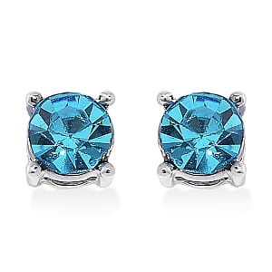Set of 7 Multi Color Austrian Crystal Solitaire Stud Earrings in Silvertone
