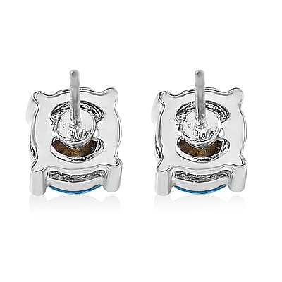 Set of 7 Multi Color Austrian Crystal Solitaire Stud Earrings in Silvertone