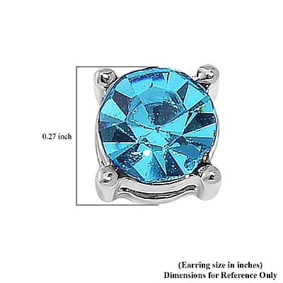Set of 7 Multi Color Austrian Crystal Solitaire Stud Earrings in Silvertone