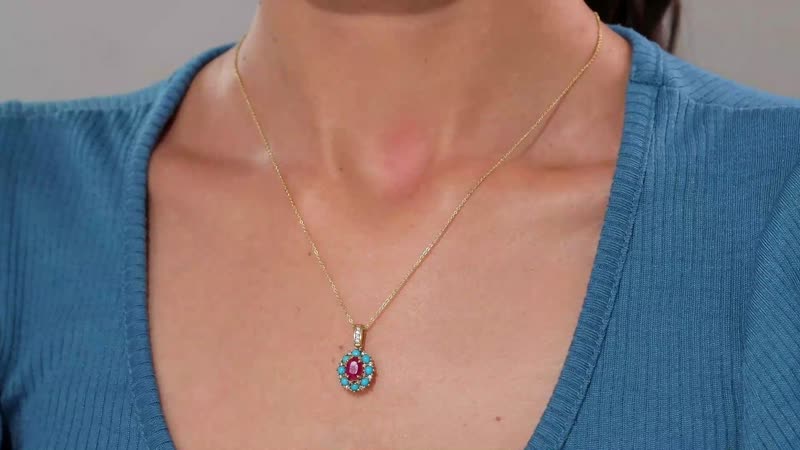 Premium Royal Ruby and Multi Gemstone 2.00 ctw Sunset Bloom Pendant Necklace in 18K Vermeil Yellow Gold Over Sterling Silver 20 Inches