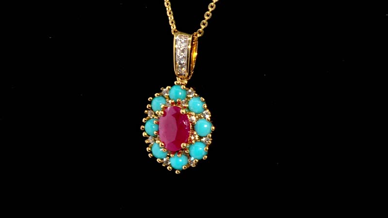 Premium Royal Ruby and Multi Gemstone 2.00 ctw Sunset Bloom Pendant Necklace in 18K Vermeil Yellow Gold Over Sterling Silver 20 Inches