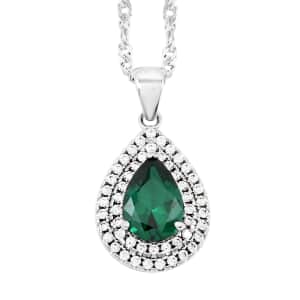 Lab Created Green Quartz and Simulated Diamond 3.00 ctw Drop Pendant Necklace in Silvertone 18 Inches