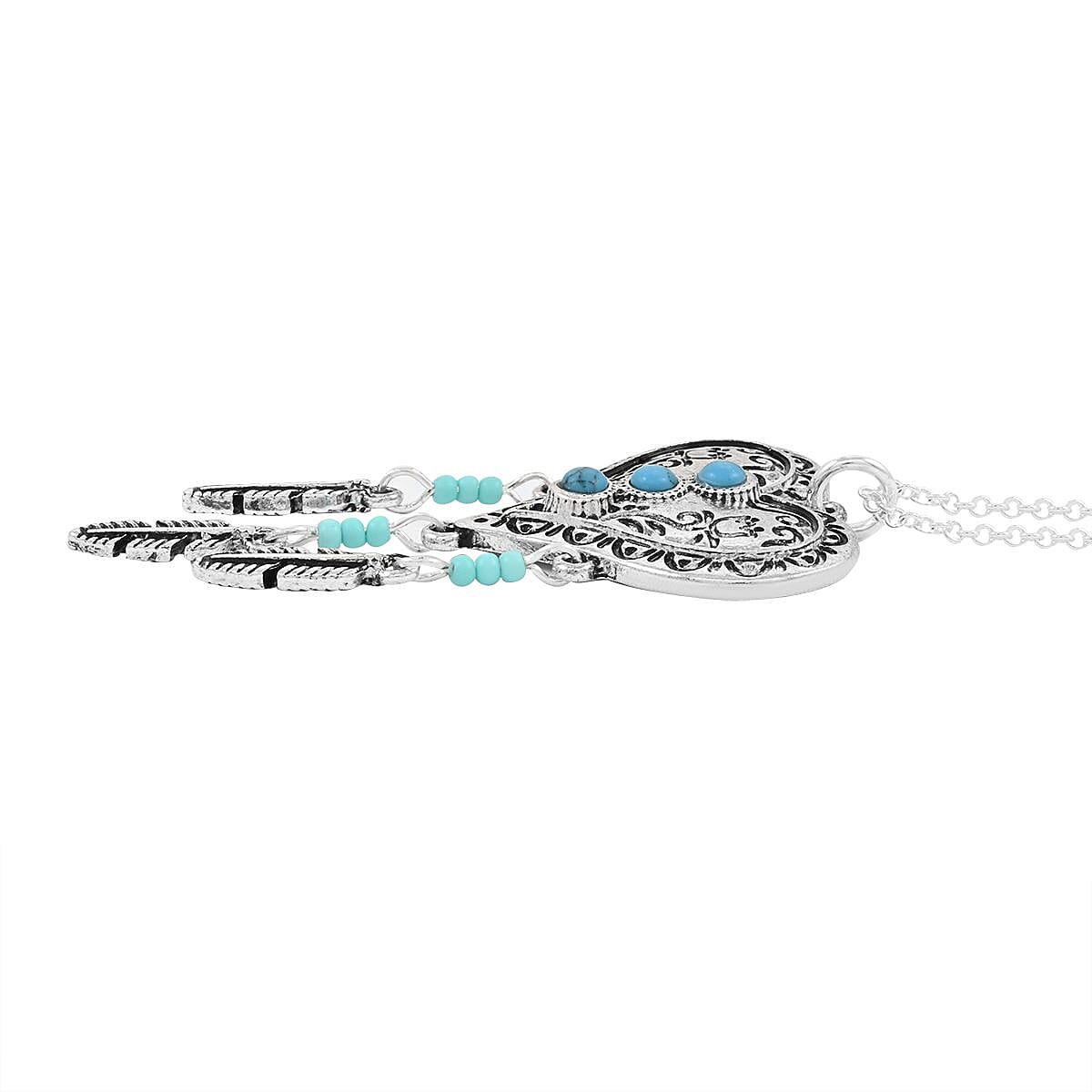 Turquoise 0.25 ctw Heart Necklace and Earrings in Silvertone 18 Inches