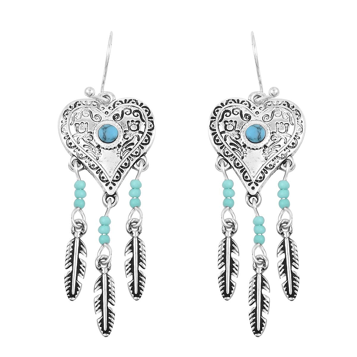 Turquoise 0.25 ctw Heart Necklace and Earrings in Silvertone 18 Inches