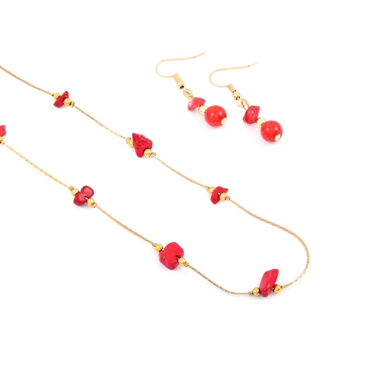 Red Howlite 16.80 ctw Necklace and Earrings in Goldtone 18 Inches image number 0