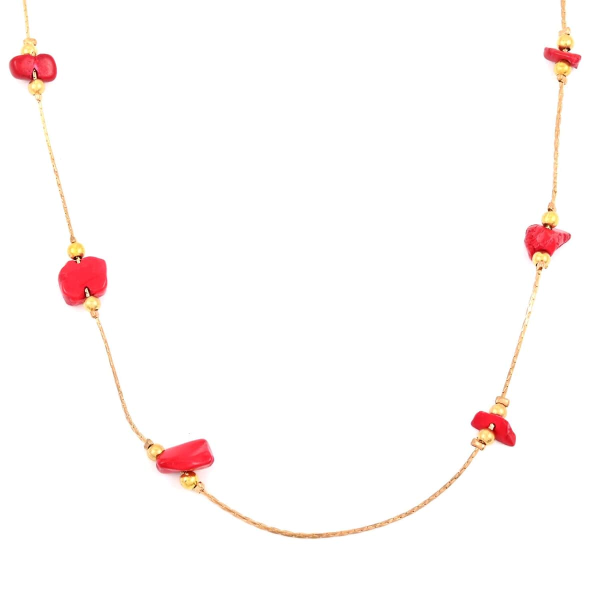 Red Howlite 16.80 ctw Necklace and Earrings in Goldtone 18 Inches image number 3