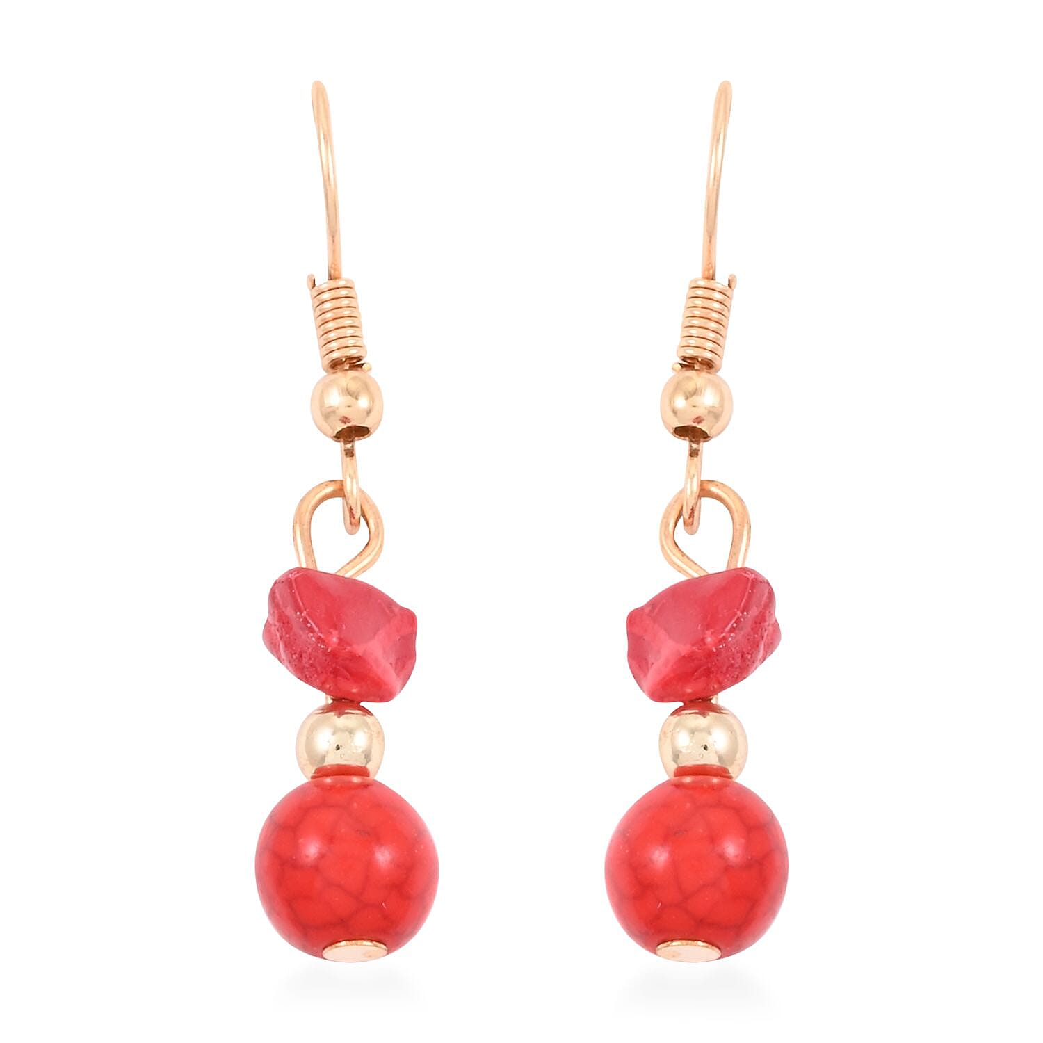 Constituted Red Howlite 16.80 ctw Necklace and Earrings in Goldtone 18 Inches