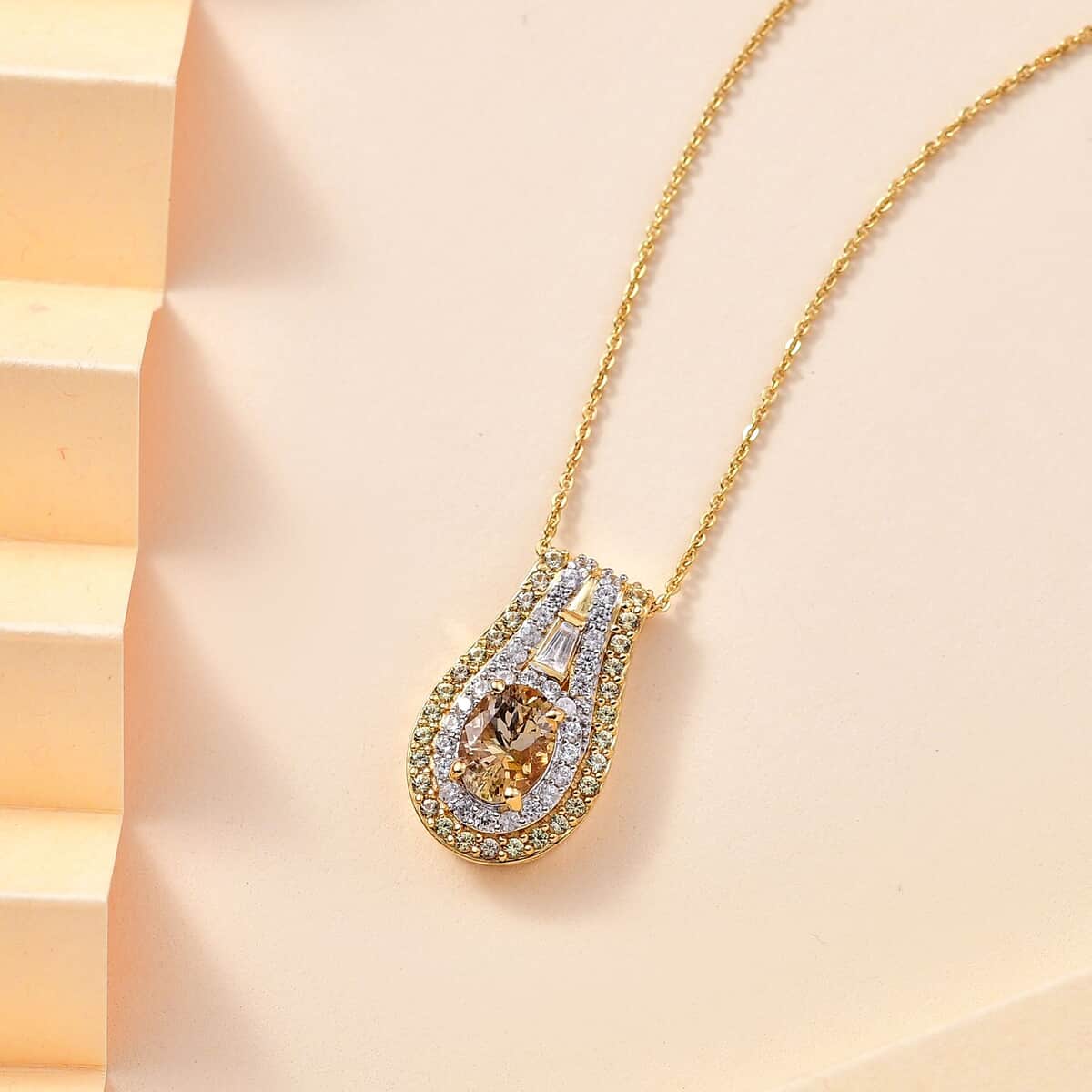 Doorbuster Premium Golden Tanzanite and Multi Gemstone 2.35 ctw Eternal Elegance Pendant Necklace in 18K Vermeil Yellow Gold Over Sterling Silver 20 Inches image number 1