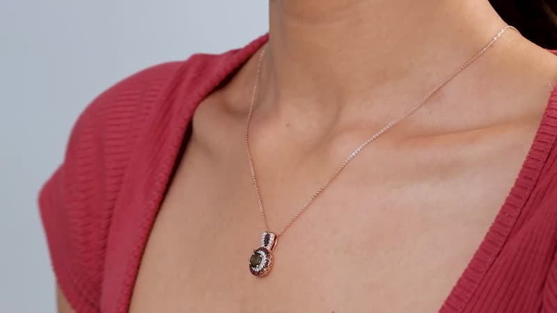 Premium Jenipapo Andalusite, Brown and White Zircon 1.35 ctw Double Halo Pendant Necklace in 18K Vermeil Rose Gold Over Sterling Silver 20 Inches