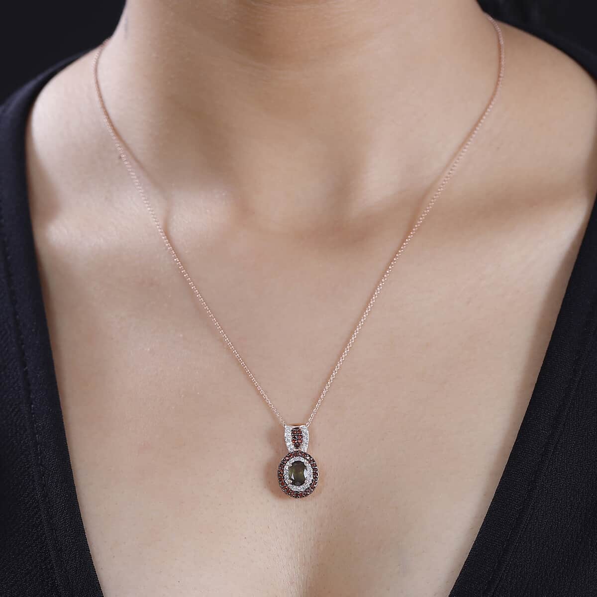 Premium Jenipapo Andalusite, Brown and White Zircon 1.35 ctw Double Halo Pendant Necklace in 18K Vermeil Rose Gold Over Sterling Silver 20 Inches image number 2