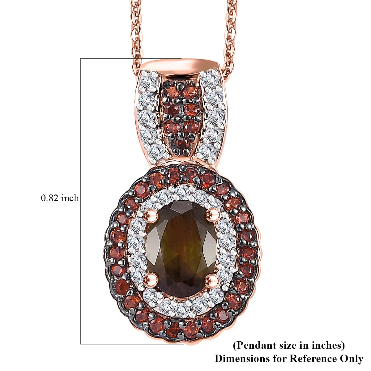 Premium Jenipapo Andalusite, Brown and White Zircon 1.35 ctw Double Halo Pendant Necklace in 18K Vermeil Rose Gold Over Sterling Silver 20 Inches