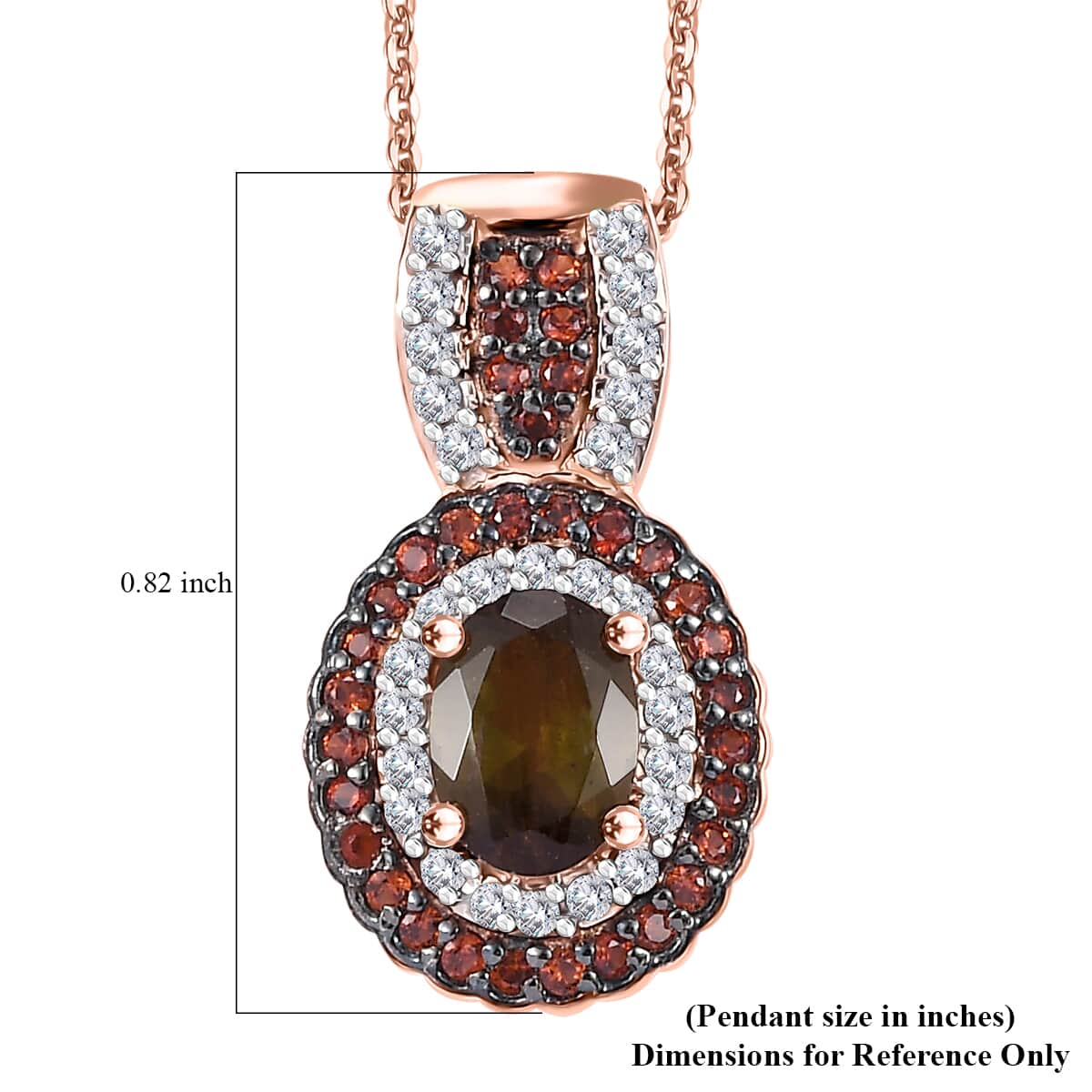 Premium Jenipapo Andalusite, Brown and White Zircon 1.35 ctw Double Halo Pendant Necklace in 18K Vermeil Rose Gold Over Sterling Silver 20 Inches image number 6