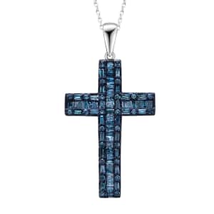 Blue Diamond 1.00 ctw Cross Pendant Necklace in Platinum Over Sterling Silver 20 Inches