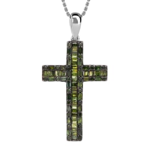 Green Diamond 1.00 ctw Cross Pendant Necklace in Platinum Over Sterling Silver 20 Inches