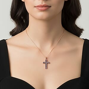 D'Joy Natural Champagne Diamond Cross Pen.dant Necklace in Vermeil RG Over Sterling Silver 1.00 ctw  (20 Inches)