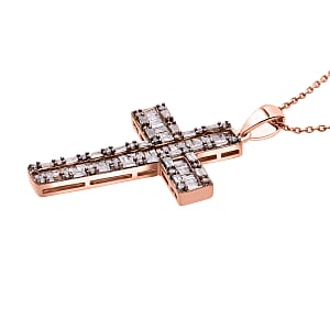 D'Joy Natural Champagne Diamond Cross Pen.dant Necklace in Vermeil RG Over Sterling Silver 1.00 ctw  (20 Inches)