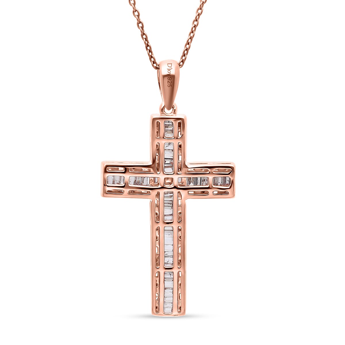 Doorbuster D'Joy Natural Champagne Diamond 1.00 ctw Cross Pendant Necklace in Vermeil Rose Gold Over Sterling Silver 20 Inches (Del. in 10-12 Days) image number 4
