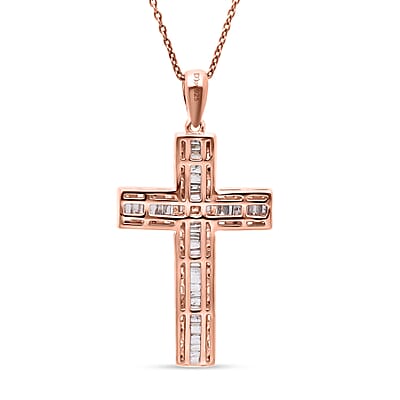 D'Joy Natural Champagne Diamond Cross Pen.dant Necklace in Vermeil RG Over Sterling Silver 1.00 ctw  (20 Inches)