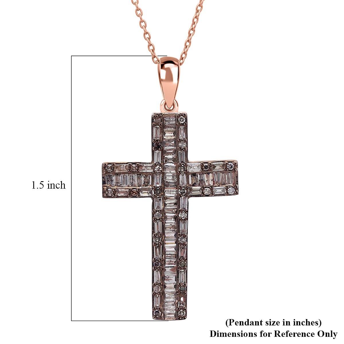 Doorbuster D'Joy Natural Champagne Diamond 1.00 ctw Cross Pendant Necklace in Vermeil Rose Gold Over Sterling Silver 20 Inches (Del. in 10-12 Days) image number 5