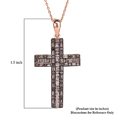 D'Joy Natural Champagne Diamond Cross Pen.dant Necklace in Vermeil RG Over Sterling Silver 1.00 ctw  (20 Inches)