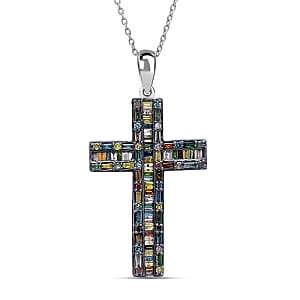 Multi Diamond 1.00 ctw Cross Pendant Necklace in Platinum Over Sterling Silver 20 Inches