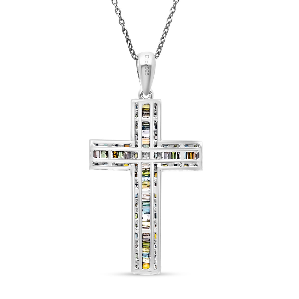 Doorbuster D'Joy Multi Diamond 1.00 ctw Cross Pendant Necklace in Platinum Over Sterling Silver 20 Inches (Del. in 10-12 Days) image number 4