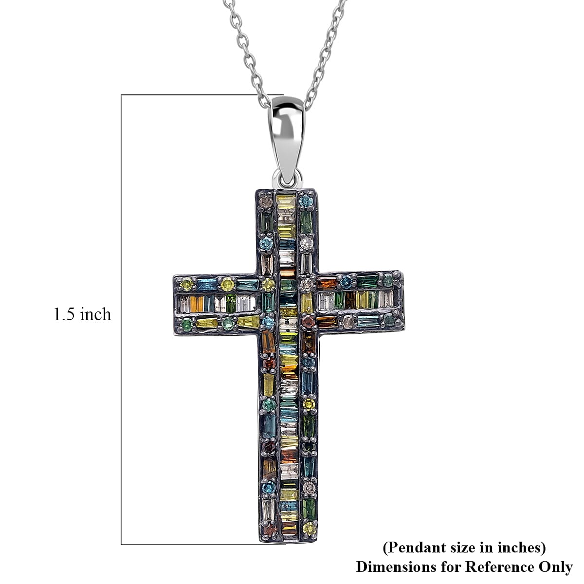 Doorbuster D'Joy Multi Diamond 1.00 ctw Cross Pendant Necklace in Platinum Over Sterling Silver 20 Inches (Del. in 10-12 Days) image number 5