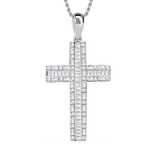 Diamond 1.00 ctw Cross Pendant Necklace in Platinum Over Sterling Silver 20 Inches