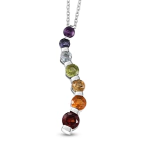 Multi Gemstone 2.60 ctw Seven Chakra Pendant in Rhodium Over Sterling Silver Necklace 20 Inches