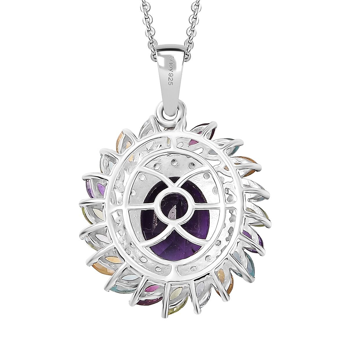 African Amethyst and Multi Gemstone 4.75 ctw Pendant Necklace in Rhodium Over Sterling Silver 20 Inches