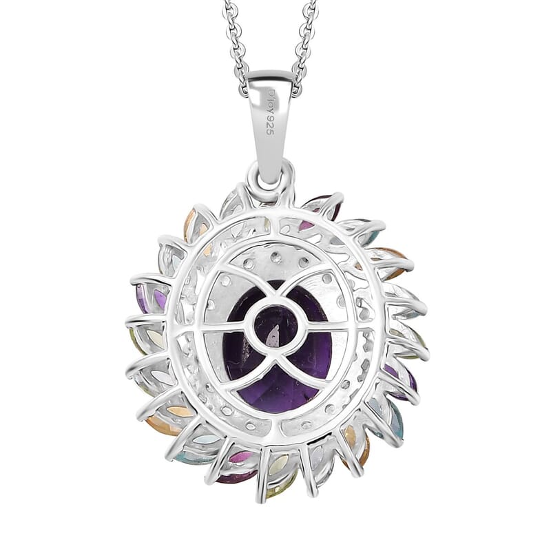 African Amethyst and Multi Gemstone 4.75 ctw Pendant Necklace in Rhodium Over Sterling Silver 20 Inches
