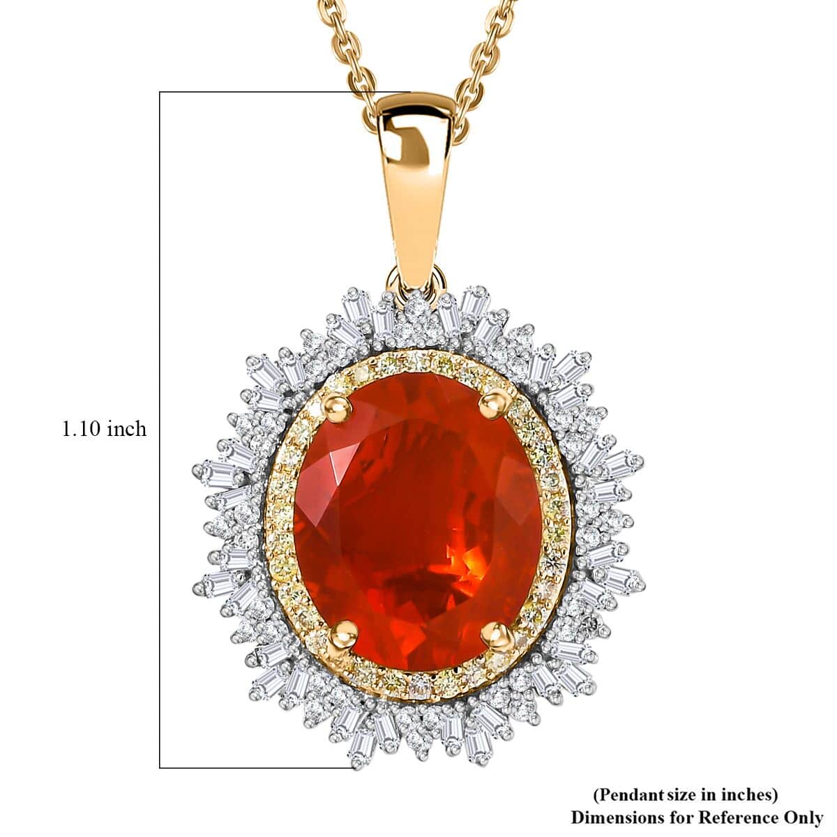 Luxoro Premium Crimson Fire Opal, Natural Yellow and White Diamond 3.70 ctw Sunrise Pendant Necklace in 14K Yellow Gold 18 Inches image number 5