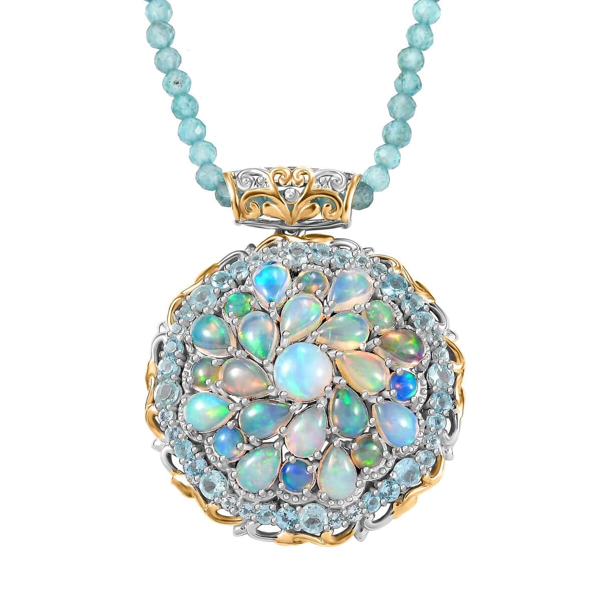 Premium Ethiopian Welo Opal and Multi Gemstone 79.50 ctw Celestial Garden Pendant with Beaded Necklace in 18K Vermeil YG and Rhodium Over Sterling Silver 20 Inches image number 0