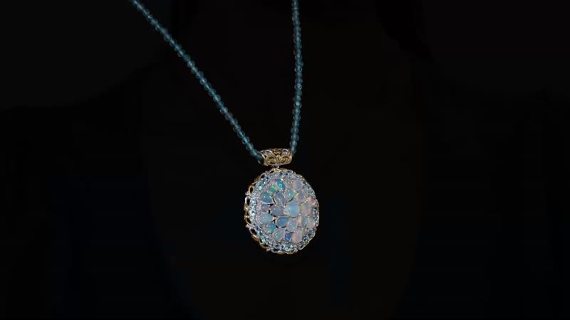 Premium Ethiopian Welo Opal and Multi Gemstone 79.50 ctw Celestial Garden Pendant with Beaded Necklace in 18K Vermeil YG and Rhodium Over Sterling Silver 20 Inches