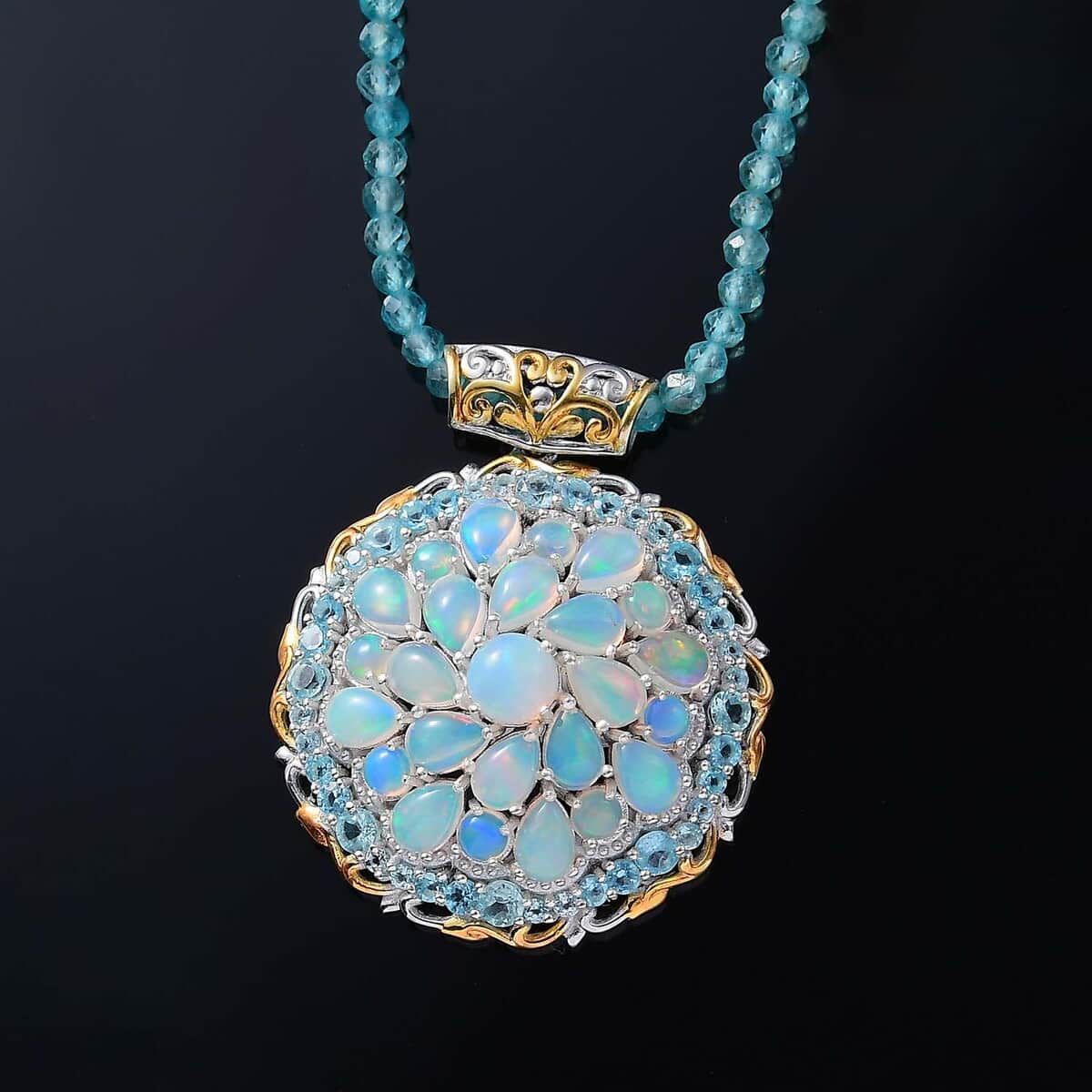 Premium Ethiopian Welo Opal and Multi Gemstone 79.50 ctw Celestial Garden Pendant with Beaded Necklace in 18K Vermeil YG and Rhodium Over Sterling Silver 20 Inches image number 2