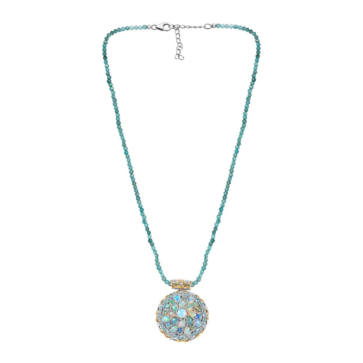 Premium Ethiopian Welo Opal and Multi Gemstone 79.50 ctw Celestial Garden Pendant with Beaded Necklace in 18K Vermeil YG and Rhodium Over Sterling Silver 20 Inches image number 4