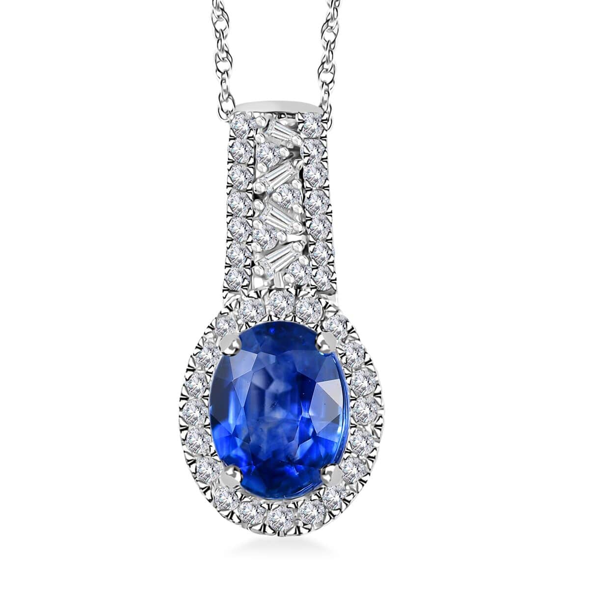 Luxoro Premium Ceylon Blue Sapphire and G-H I2 Diamond 1.90 ctw Modern Minimalist Pendant Necklace in 10K White Gold 18 Inches image number 0