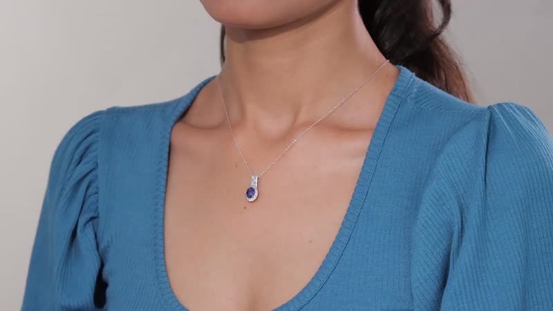 Luxoro Premium Ceylon Blue Sapphire and G-H I2 Diamond 1.90 ctw Modern Minimalist Pendant Necklace in 10K White Gold 18 Inches
