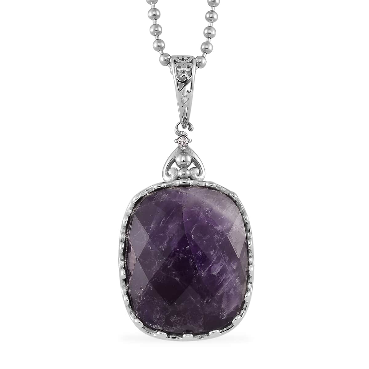 African Amethyst Pendant Necklace (20-22) in Stainless Steel 15.00 ctw image number 0