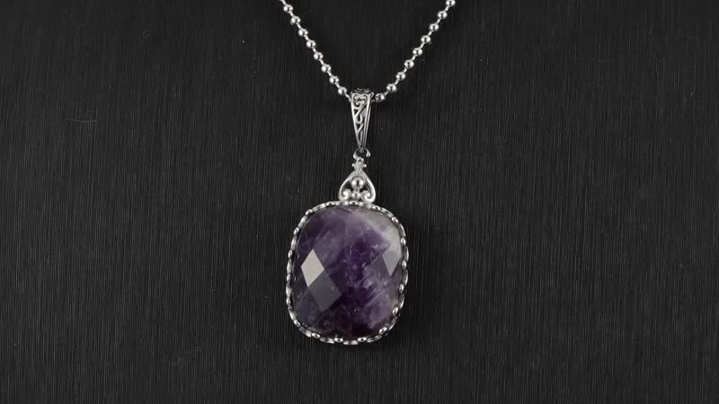 African Amethyst Pendant Necklace (20-22) in Stainless Steel 15.00 ctw