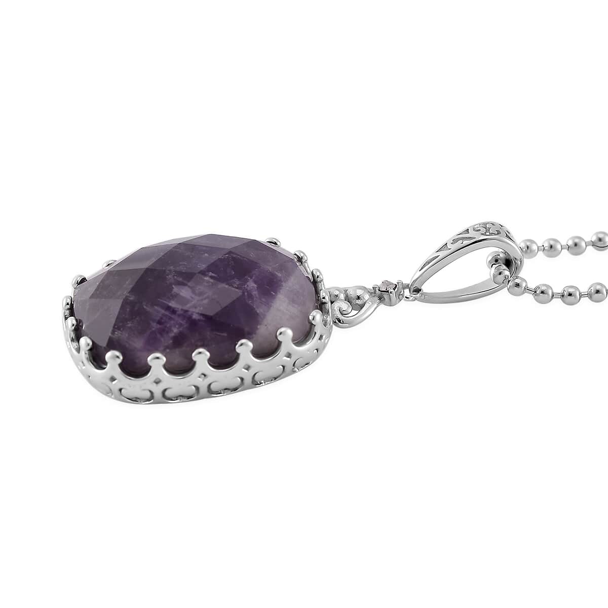 African Amethyst Pendant Necklace (20-22) in Stainless Steel 15.00 ctw image number 2