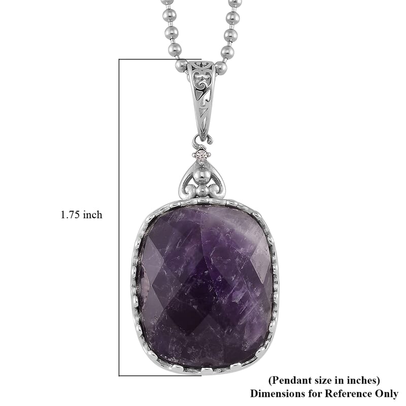 African Amethyst and Austrian Crystal 15.00 ctw Pendant Necklace 20-22 in Stainless Steel