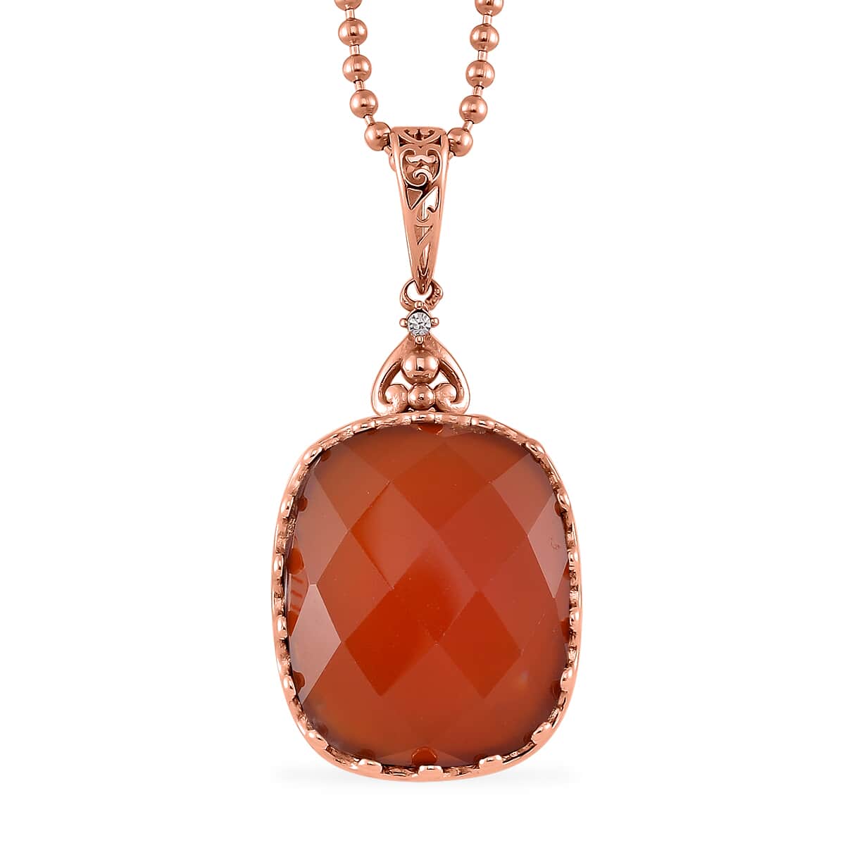 Red Agate and Austrian Crystal 15.00 ctw Pendant Necklace 20-22 Inches in ION Plated RG Stainless Steel image number 0