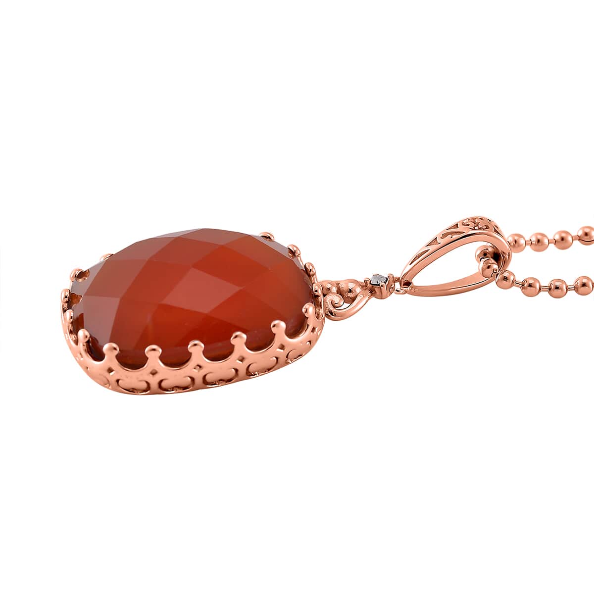 Red Agate and Austrian Crystal 15.00 ctw Pendant Necklace 20-22 Inches in ION Plated RG Stainless Steel image number 2