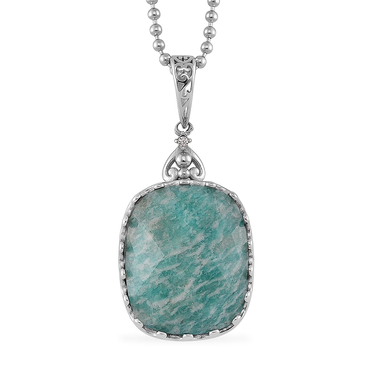 Amazonite and Austrian Crystal 15.00 ctw Pendant Necklace 20-22 in Stainless Steel